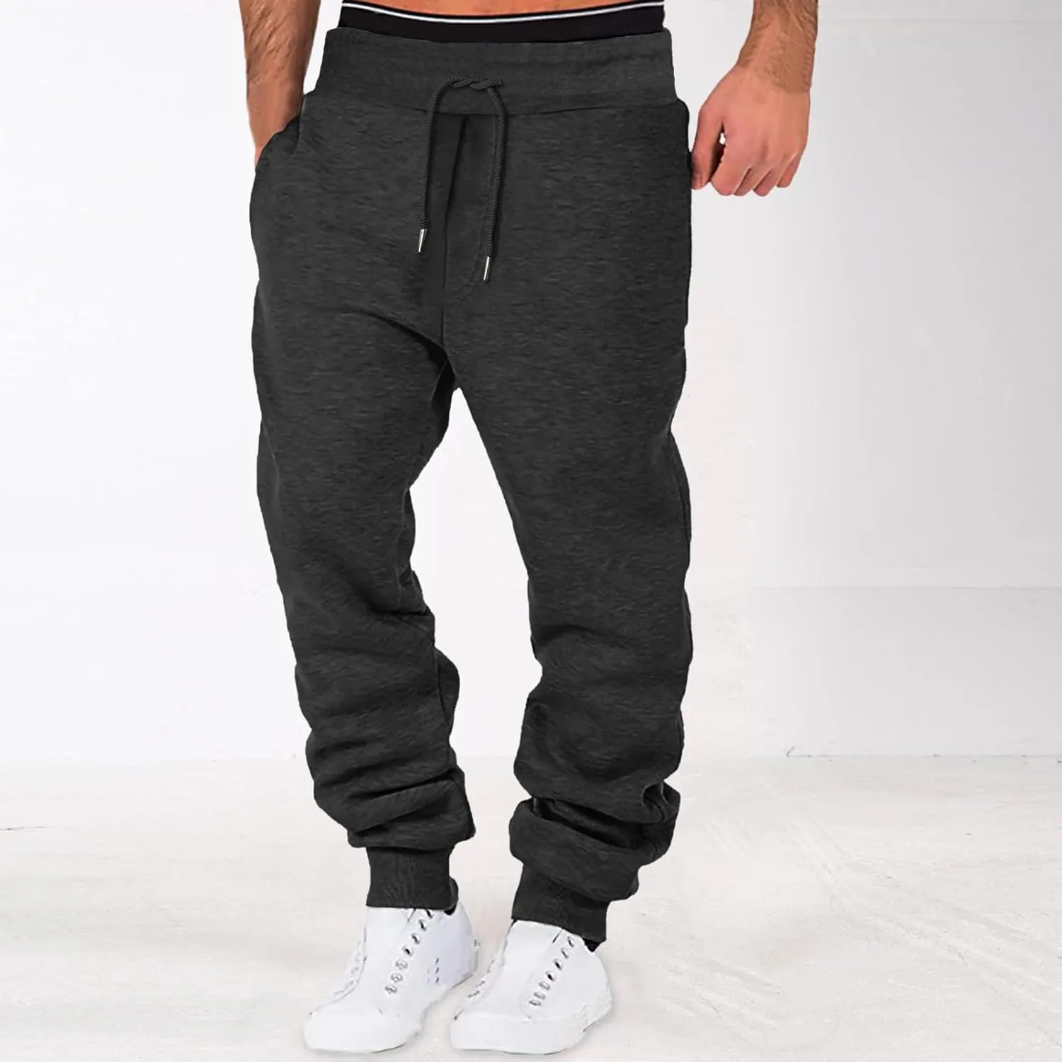 Sweatpants for Men Comfy Track Cuff Lace up Solid Color Workout Pants with Pocket Fleece Active Tech Joggers