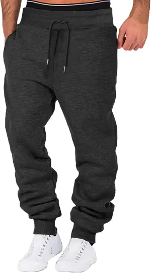 Sweatpants for Men Comfy Track Cuff Lace up Solid Color Workout Pants with Pocket Fleece Active Tech Joggers