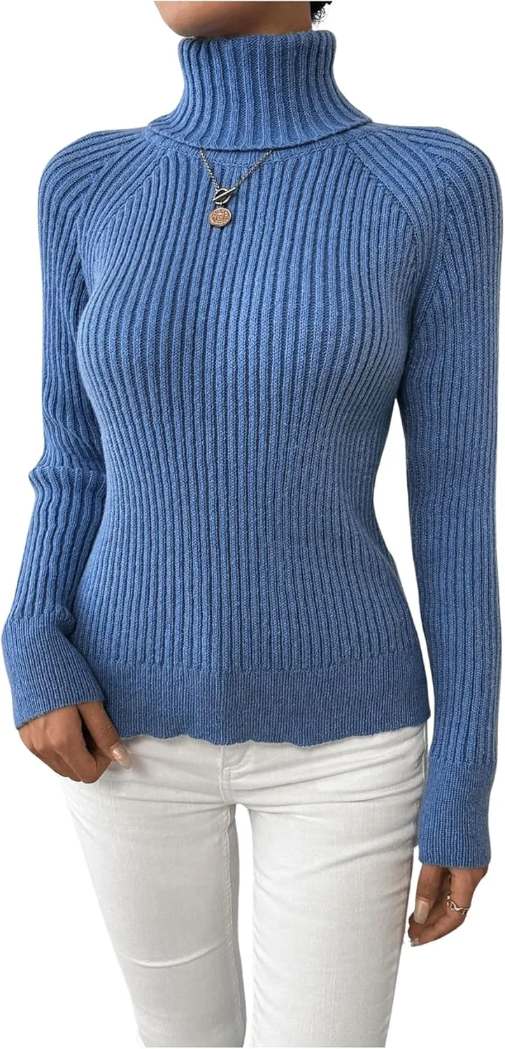 SweatyRocks Women's High Neck Pullover Long Sleeve Sweaters Drop Shoulder Casual Tops