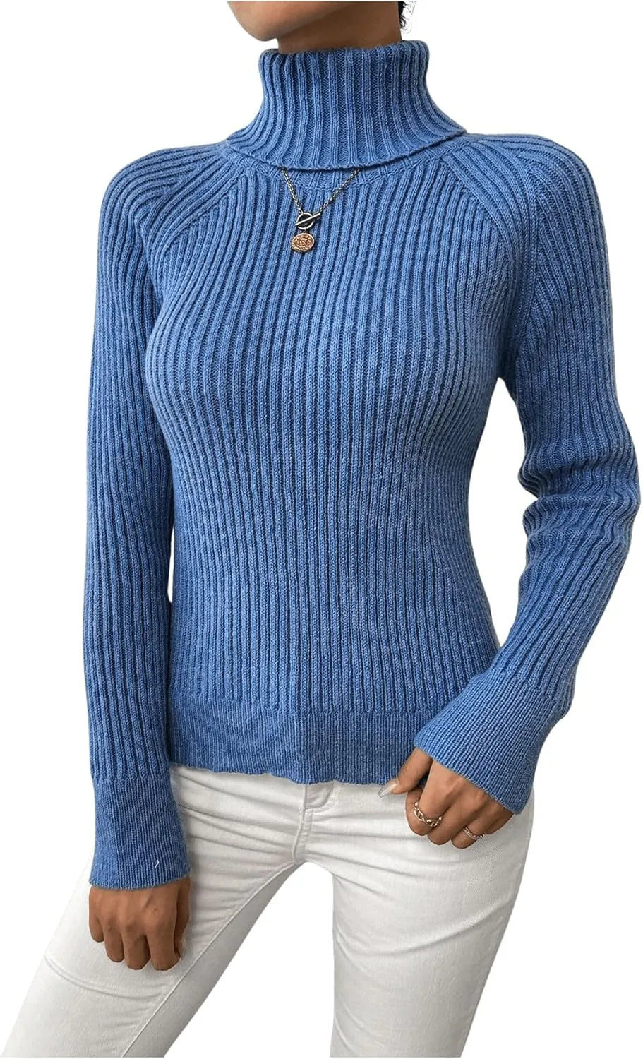 SweatyRocks Women's High Neck Pullover Long Sleeve Sweaters Drop Shoulder Casual Tops