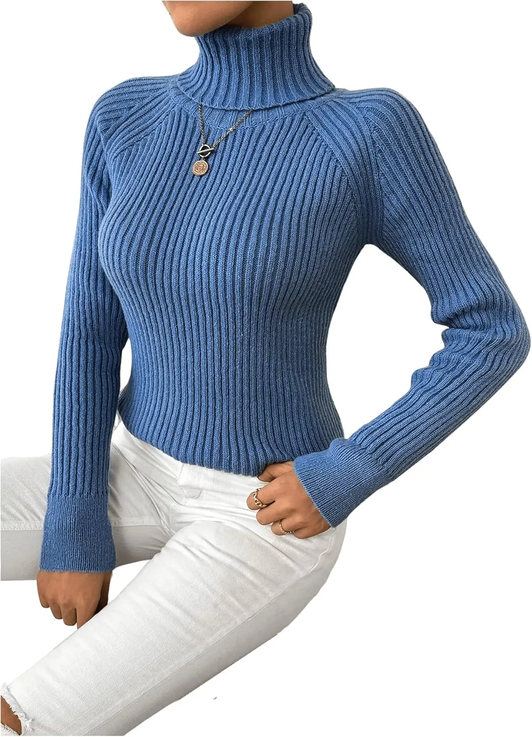 SweatyRocks Women's High Neck Pullover Long Sleeve Sweaters Drop Shoulder Casual Tops
