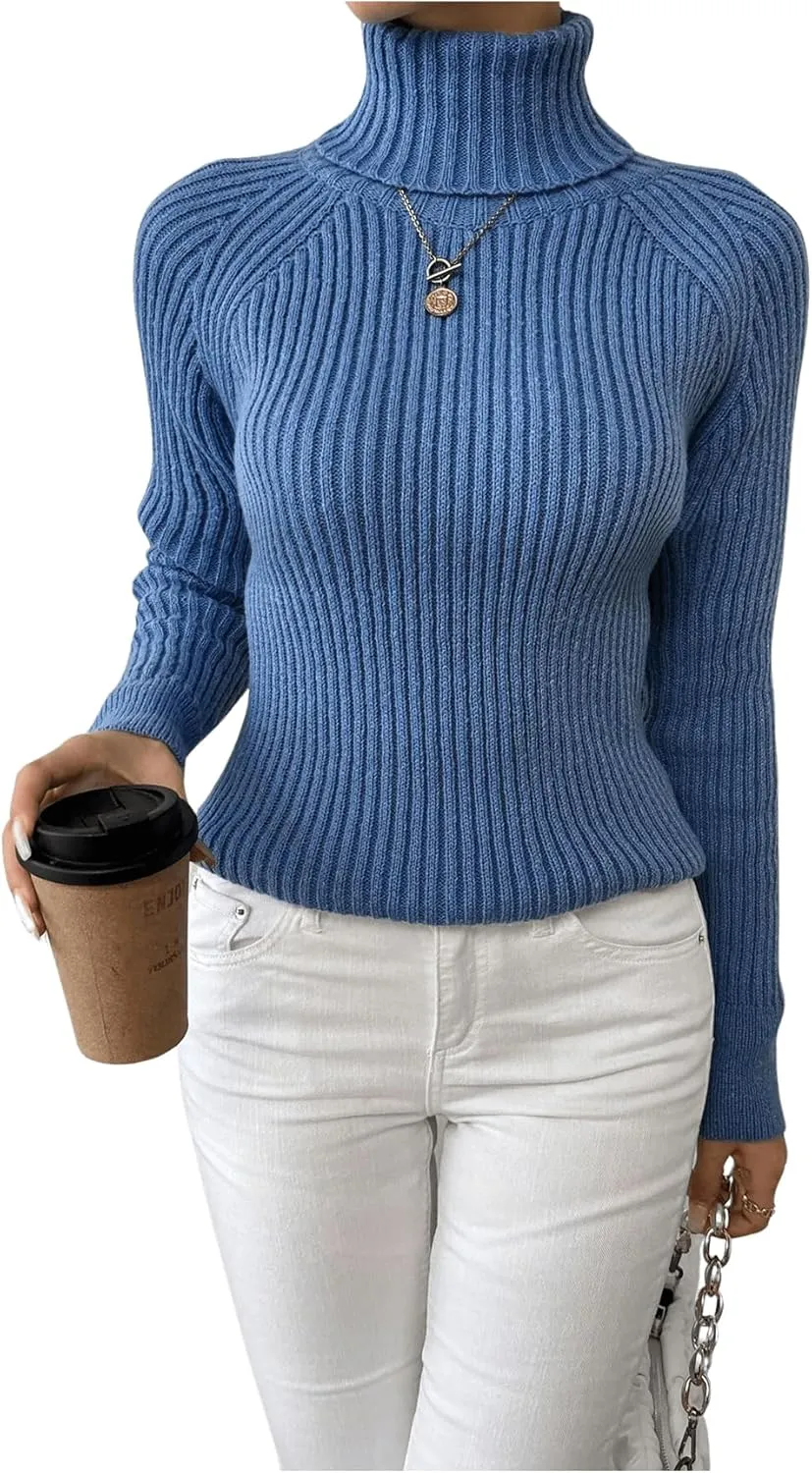 SweatyRocks Women's High Neck Pullover Long Sleeve Sweaters Drop Shoulder Casual Tops