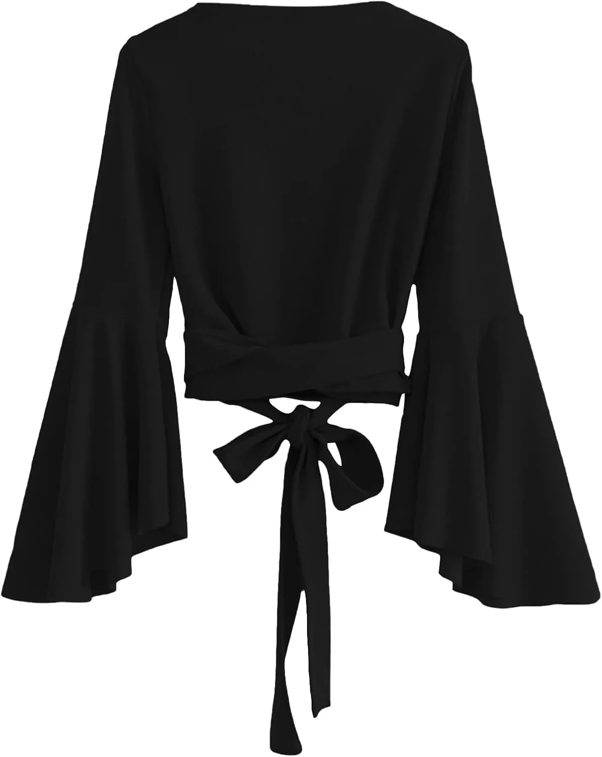 SweatyRocks Women's Long Sleeve V Neck Tie Knot Bandage Wrap Blouse Crop Top