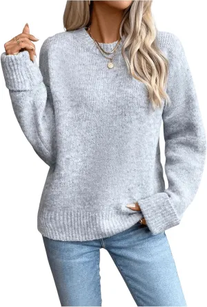 SweatyRocks Women's Oversized Sweater Long Sleeves Crew Neck Casual Knitted Pullovers Tops