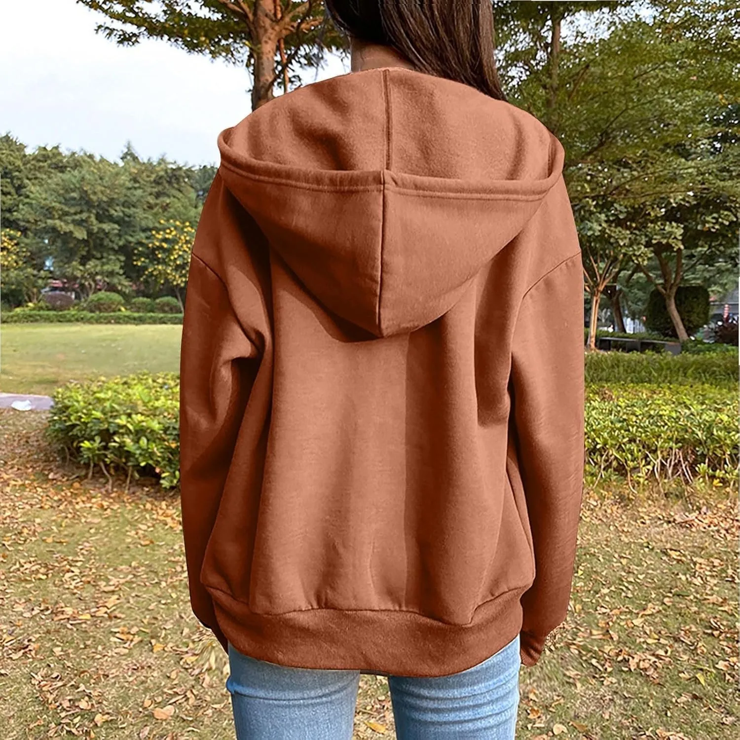 TANGNADE Women's Zip Up Hoodies Drawstring Fall Jacket Oversized Casual Sweatshirts Pullover with Pocket 2024 Winter Clothes