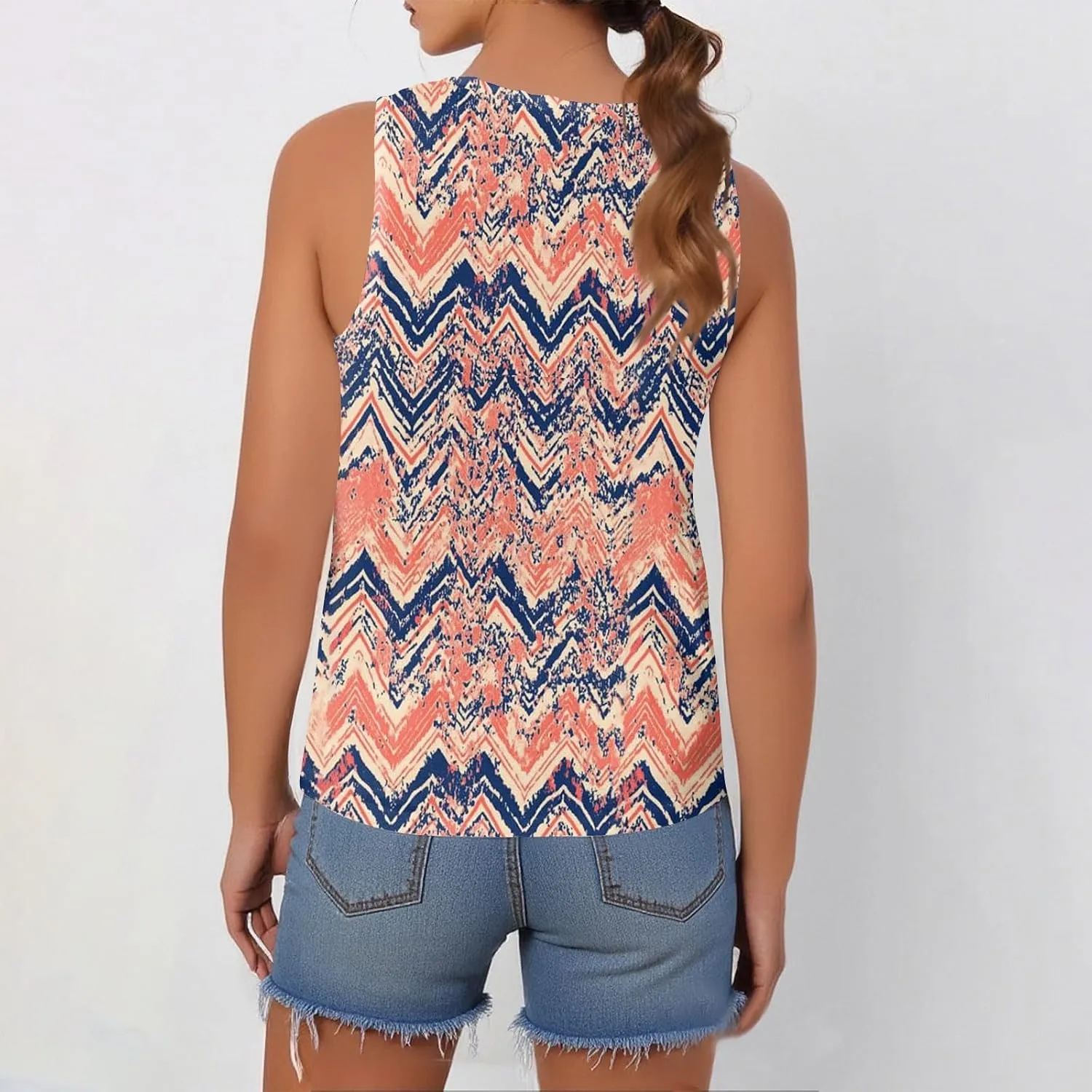 Tank Tops for Women Summer Fashion Crew Neck T Shirts Sleeveless Loose Pleated Floral Boho Tops Printed Basic Tee