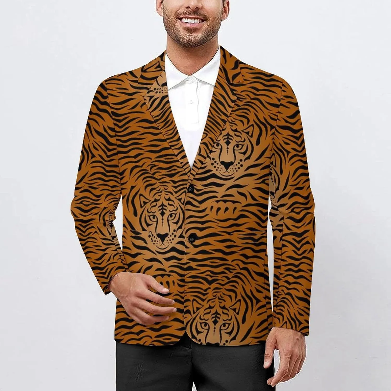 Tiger Animal Print Mens Blazer Suit Jacket Lightweight Slim Fit Casual Coat
