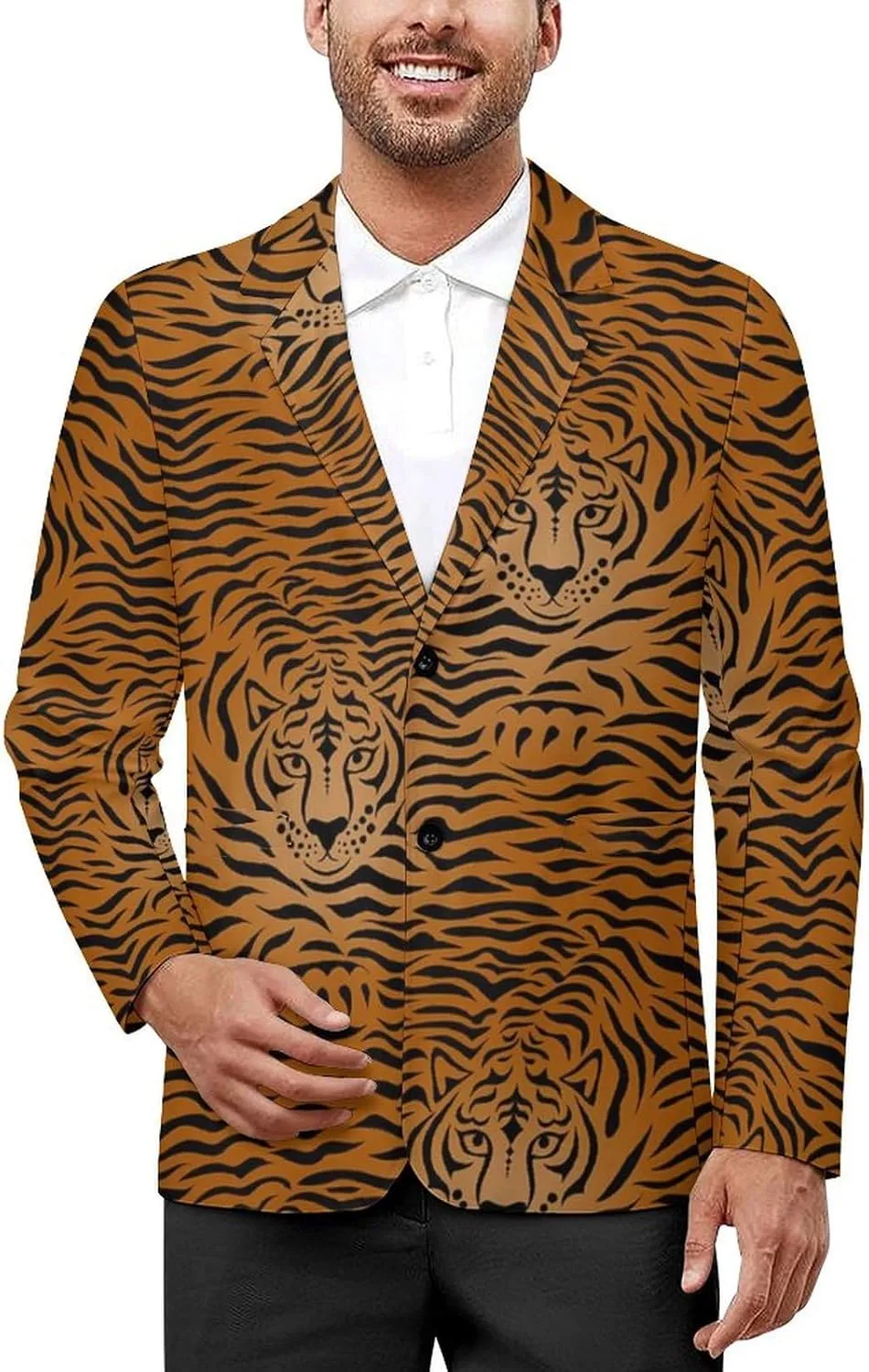 Tiger Animal Print Mens Blazer Suit Jacket Lightweight Slim Fit Casual Coat