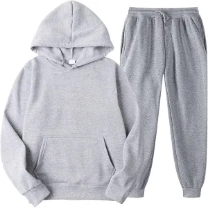 Tracksuit 2 Piece Autumn Winter Solid Casual Jogger Gym Sport Pocket Long Sleeve Sweatsuit Hoodies and Sweatpant Set