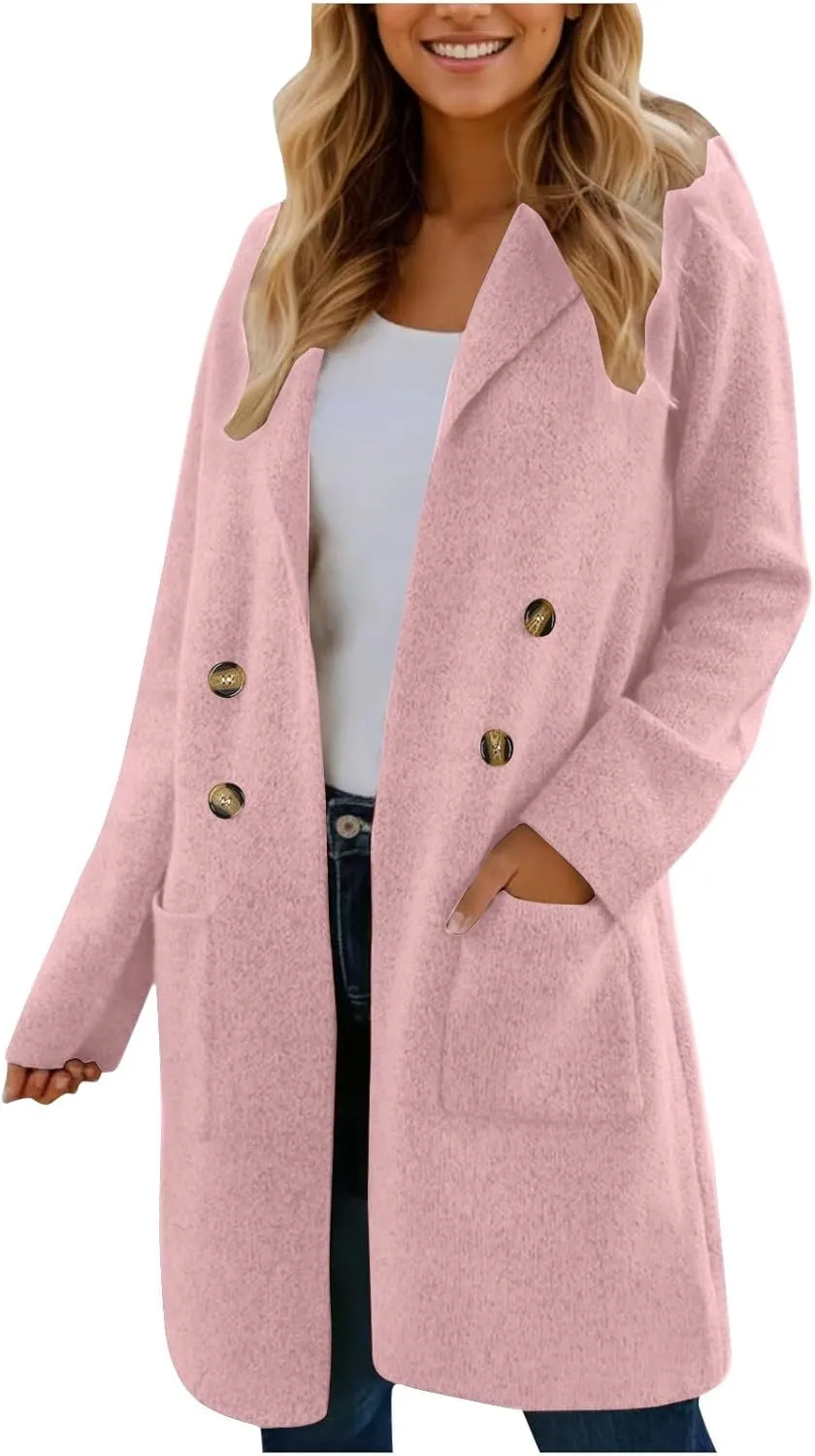 Trench Coat for Women 2024 Fall Winter Wool Coats Double Breasted Midi Peacoat Trench Coats Casual Coats for Trendy