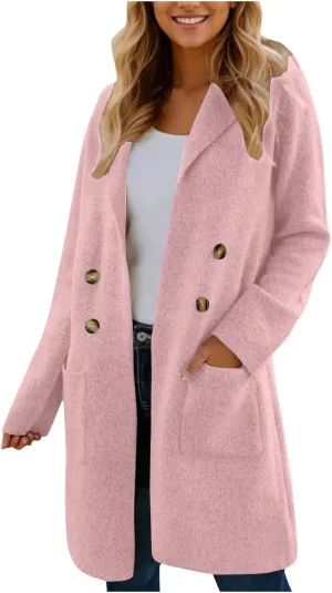 Trench Coat for Women 2024 Fall Winter Wool Coats Double Breasted Midi Peacoat Trench Coats Casual Coats for Trendy