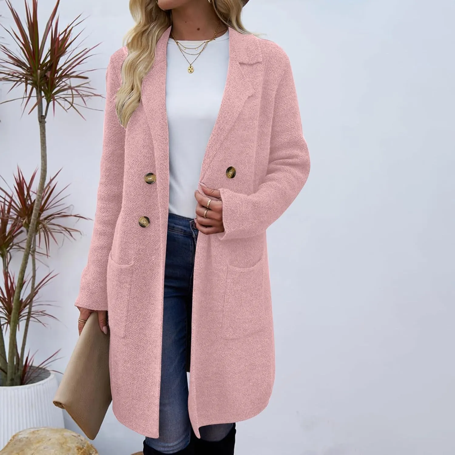 Trench Coat for Women 2024 Fall Winter Wool Coats Double Breasted Midi Peacoat Trench Coats Casual Coats for Trendy