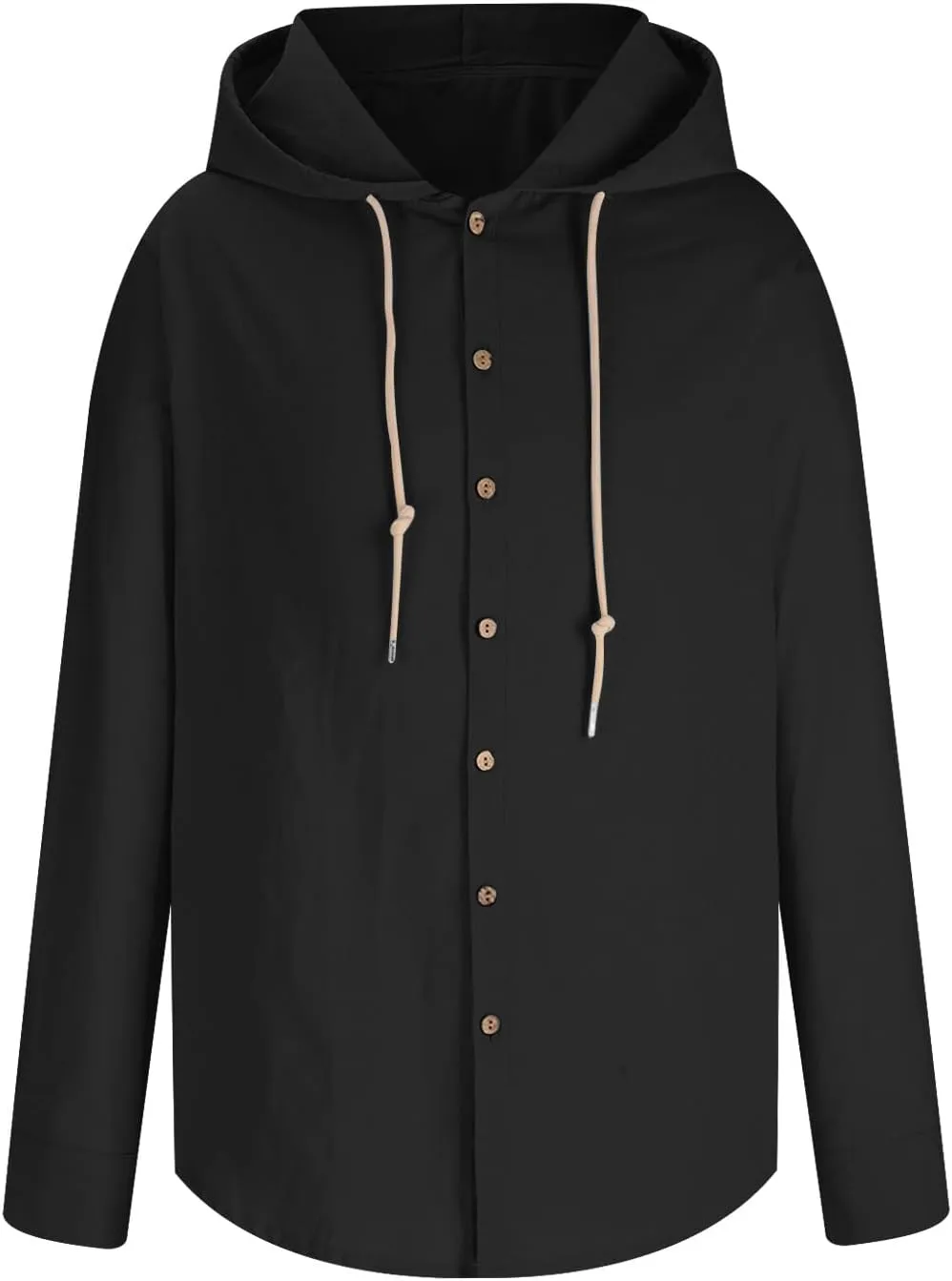 Tshirts for Men Cotton Linen Button Up Hoodies Loose Solid Pullovers Long Sleeve Casual Spring Hooded Blouses Tops