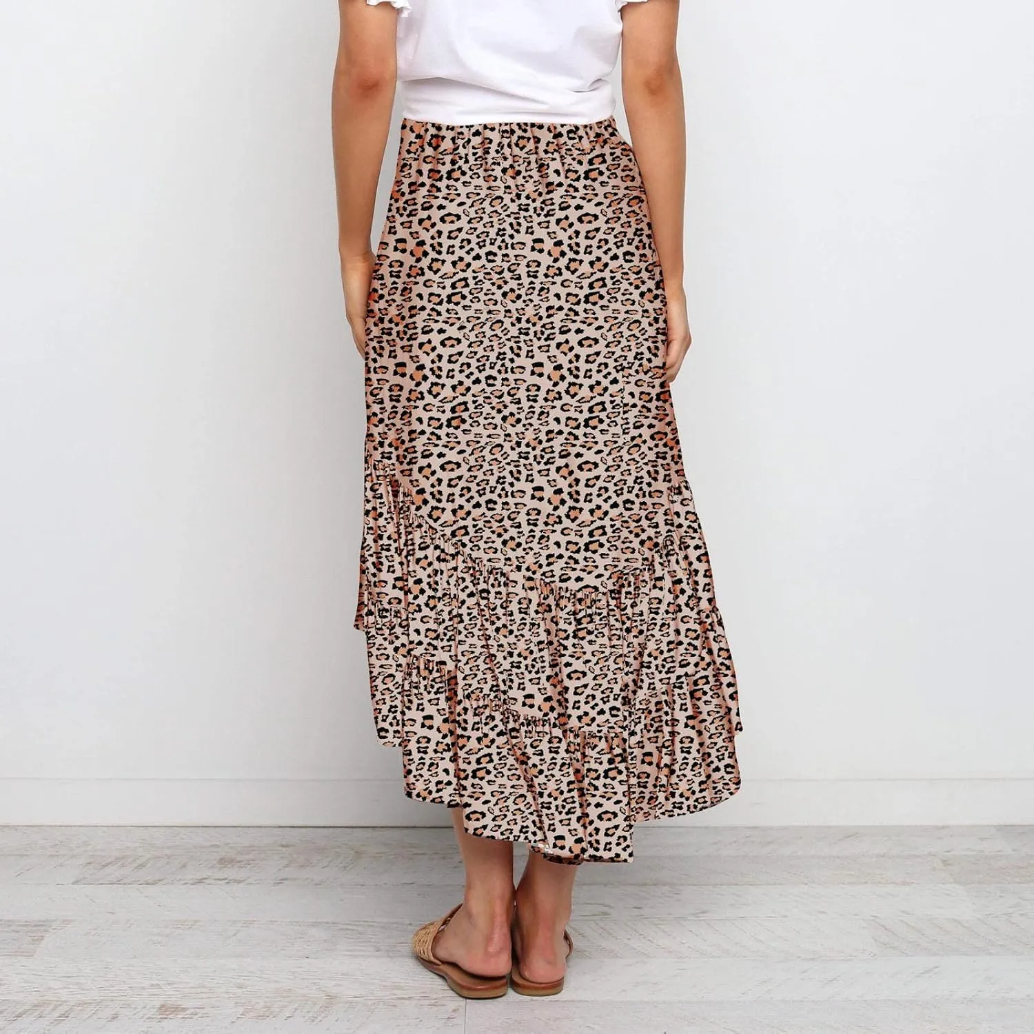 tuduoms Summer Womens Boho Beach Skirts Cute High Waist Disty Floral Flowy Skirts A-Line Tiered Ruffle High Low Swing Skirts