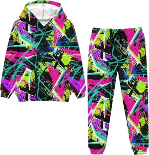 uideazone Boys Girls 2 Pcs Tracksuit Outfit Hoodie Sweatshirt & Sweatpant Sweatsuit Clothing Sets for Kids 7-14T