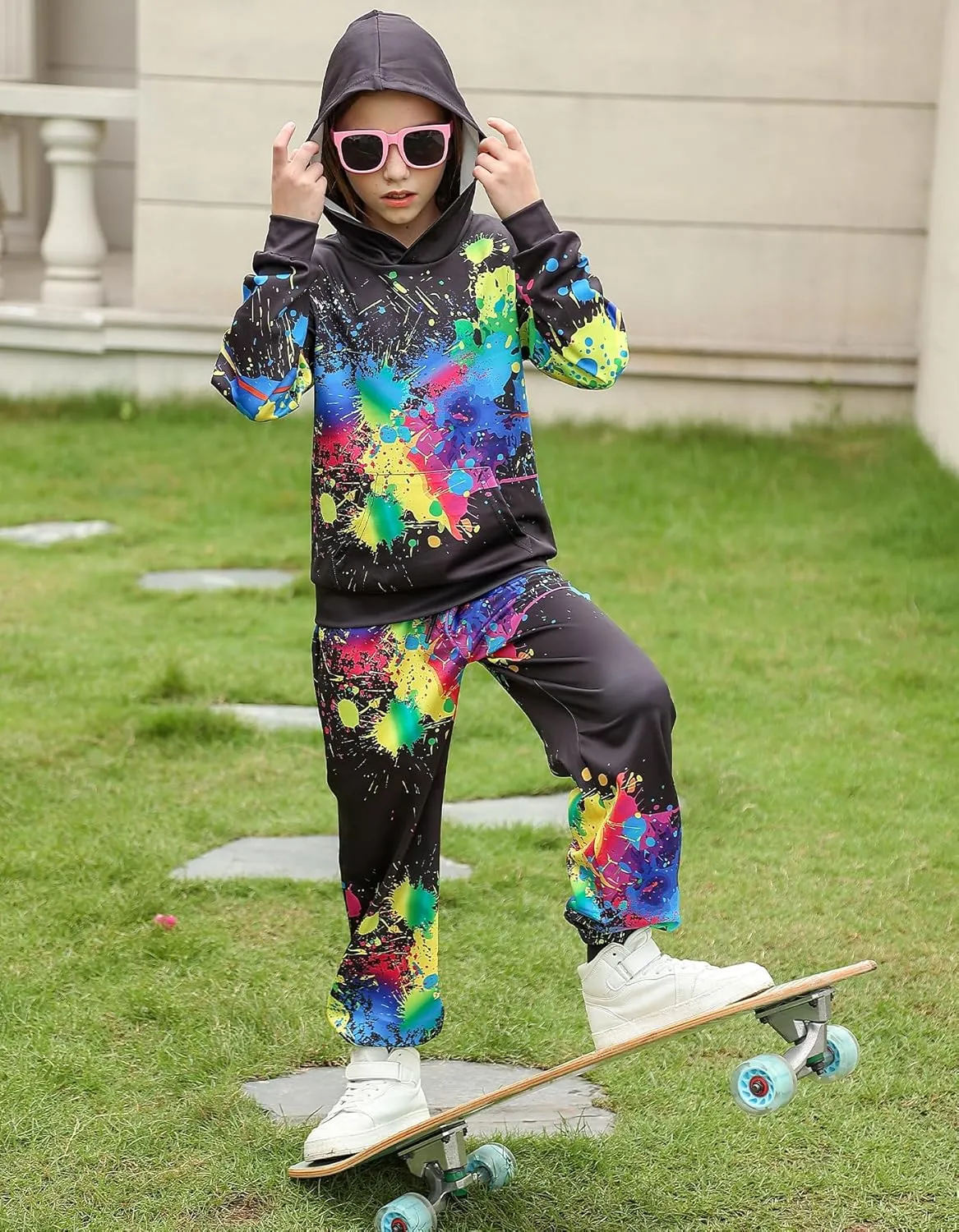 uideazone Boys Girls 2 Pcs Tracksuit Outfit Hoodie Sweatshirt & Sweatpant Sweatsuit Clothing Sets for Kids 7-14T