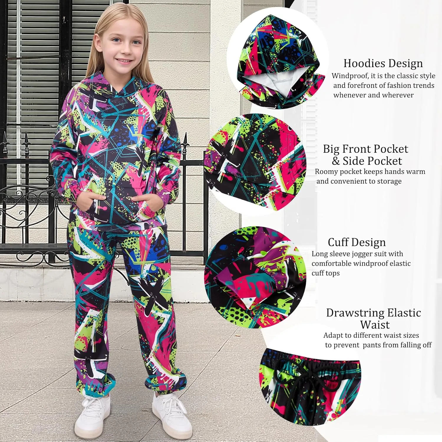 uideazone Boys Girls 2 Pcs Tracksuit Outfit Hoodie Sweatshirt & Sweatpant Sweatsuit Clothing Sets for Kids 7-14T