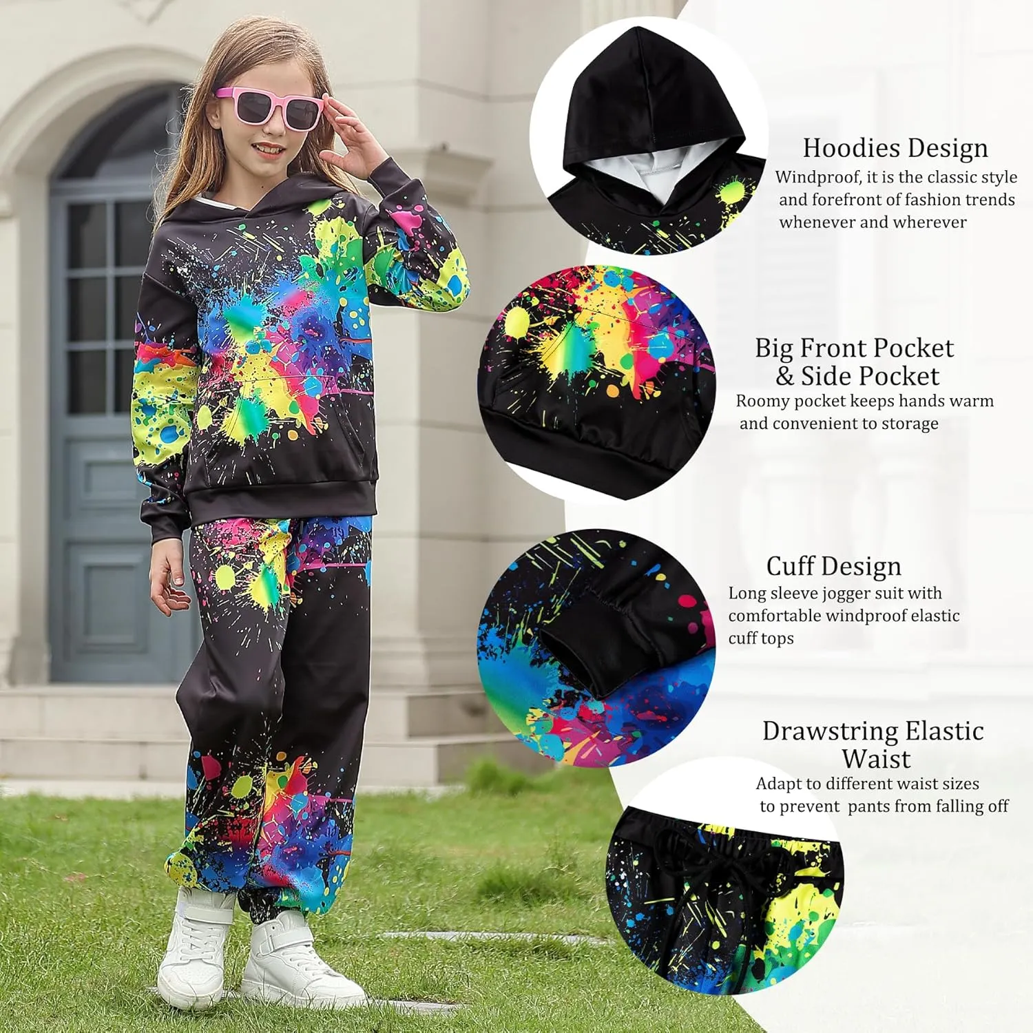 uideazone Boys Girls 2 Pcs Tracksuit Outfit Hoodie Sweatshirt & Sweatpant Sweatsuit Clothing Sets for Kids 7-14T