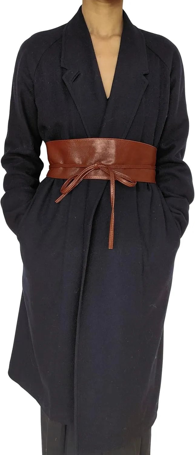 Vegan Leather Obi Wrap Belt Soft Wide 3.7 inches