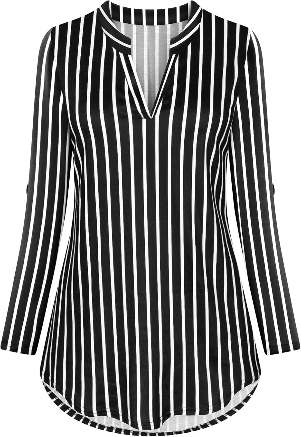 Viracy Womens 3/4 Roll Sleeve Shirt Notch V Neck Loose Pattern Tunic Top