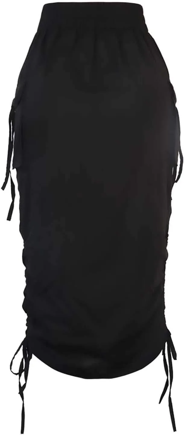 Voghtic Camo Skirts for Women High Waisted Ruched Drawstring Long Pencil Skirts with Pockets