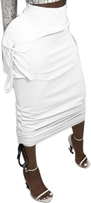 Voghtic Camo Skirts for Women High Waisted Ruched Drawstring Long Pencil Skirts with Pockets