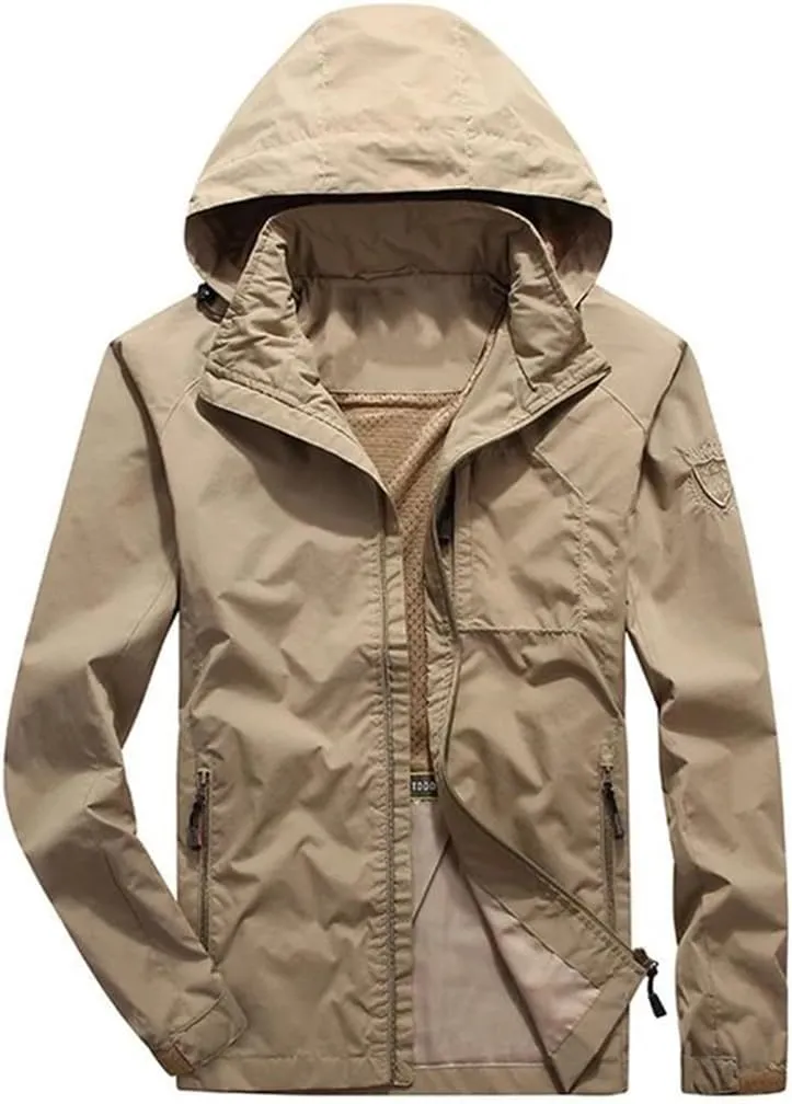 Vsadsau Men's Hooded Jacket Solid Color Casual Long Sleeve Zipper Casual Coats With Pockets