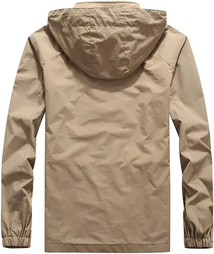 Vsadsau Men's Hooded Jacket Solid Color Casual Long Sleeve Zipper Casual Coats With Pockets