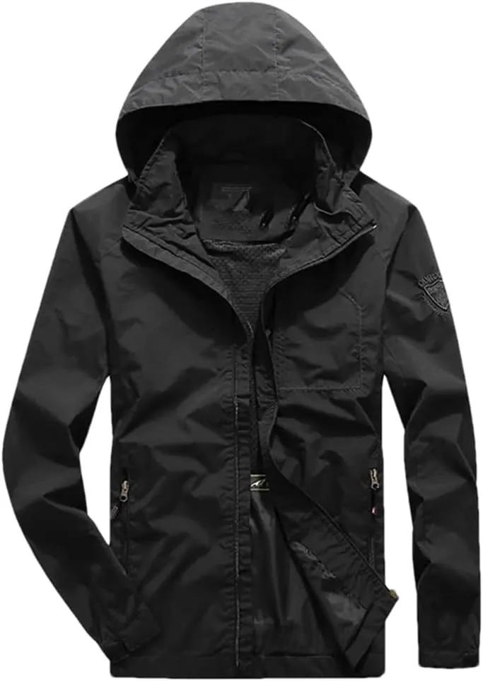 Vsadsau Men's Hooded Jacket Solid Color Casual Long Sleeve Zipper Casual Coats With Pockets