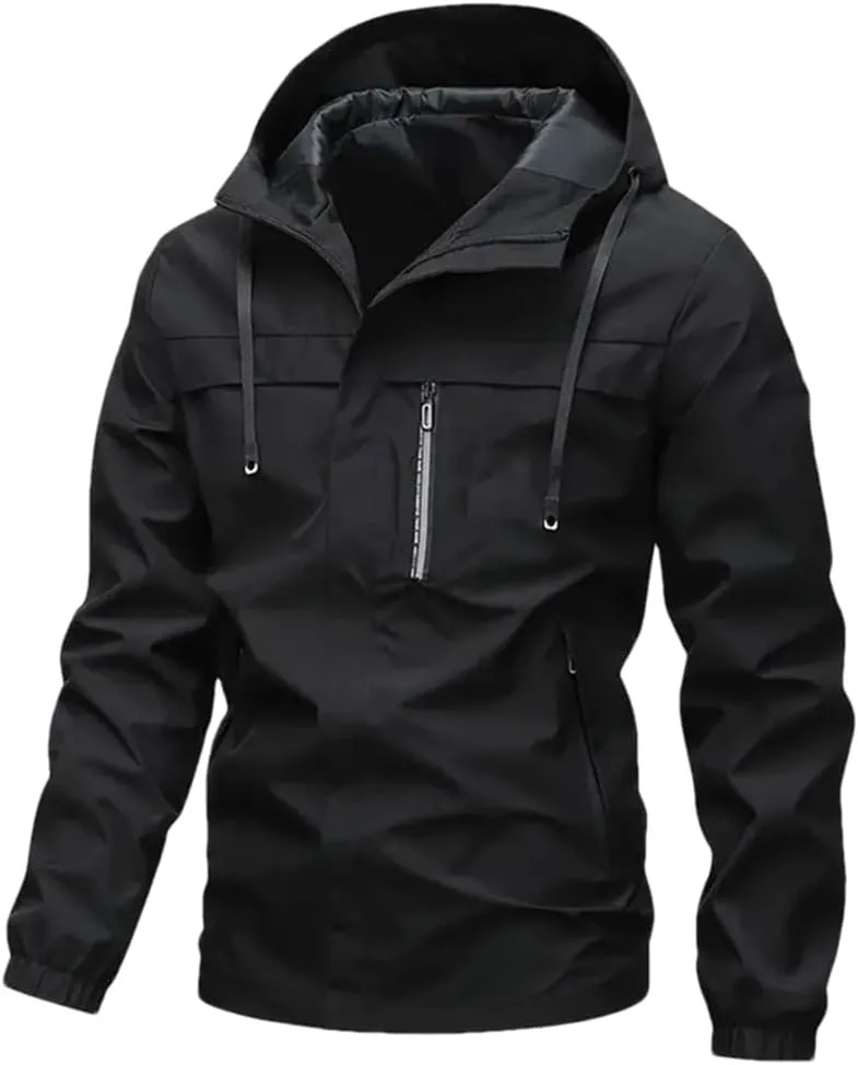 Vsadsau Men's Hooded Jacket Solid Color Long Sleeve Zipper Casual Coats With Pockets