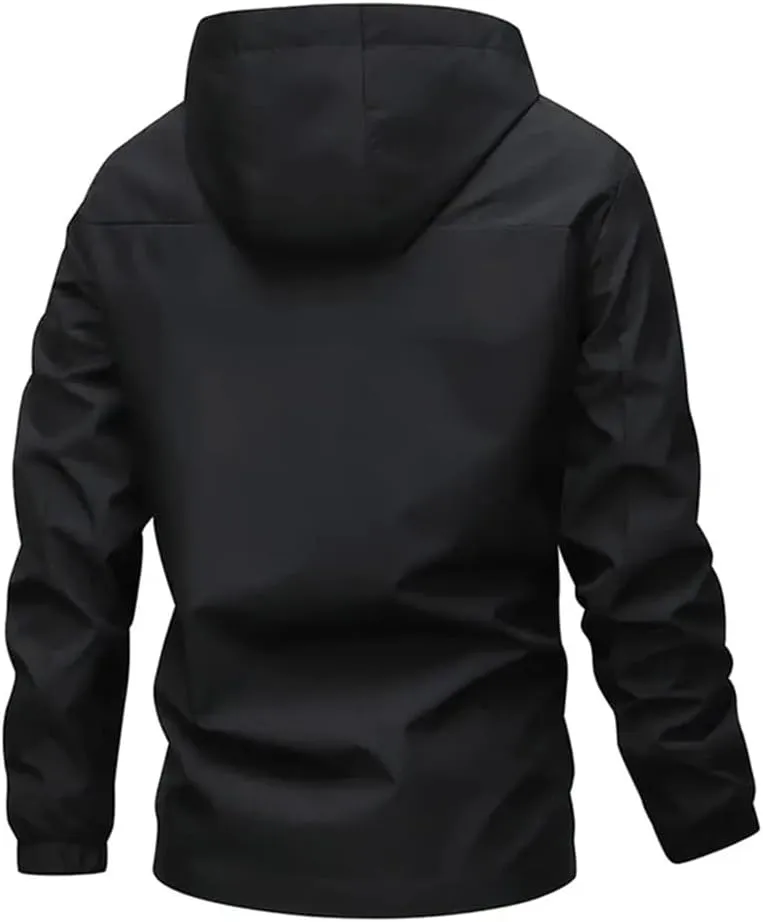 Vsadsau Men's Hooded Jacket Solid Color Long Sleeve Zipper Casual Coats With Pockets