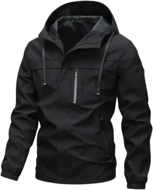 Vsadsau Men's Hooded Jacket Solid Color Long Sleeve Zipper Casual Coats With Pockets