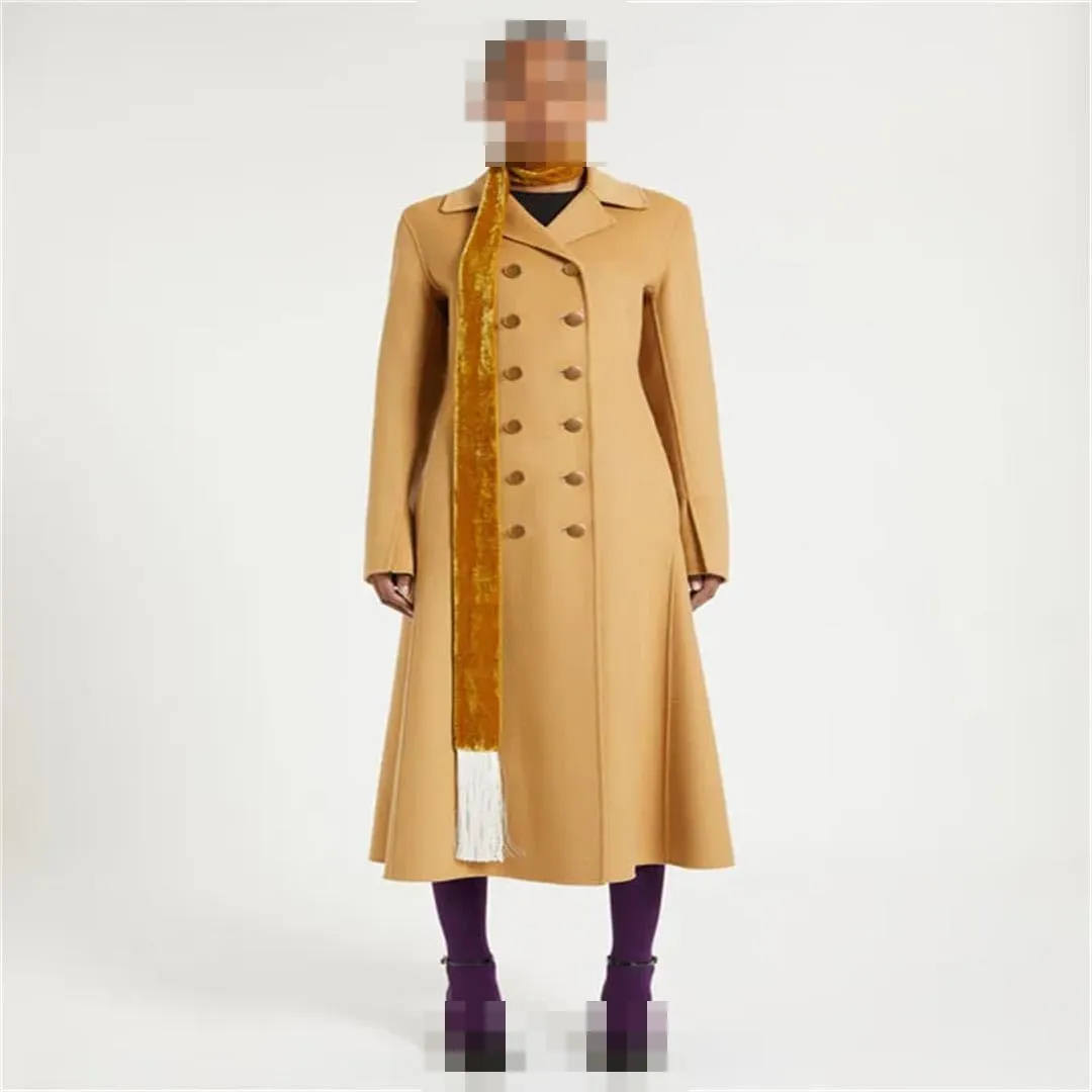 Vsadsau Women's Autumn And Winter Wool Blended Coat Lapel Button Long Sleeve Solid Color Jacket
