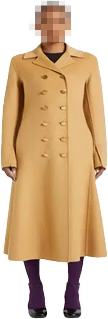 Vsadsau Women's Autumn And Winter Wool Blended Coat Lapel Button Long Sleeve Solid Color Jacket