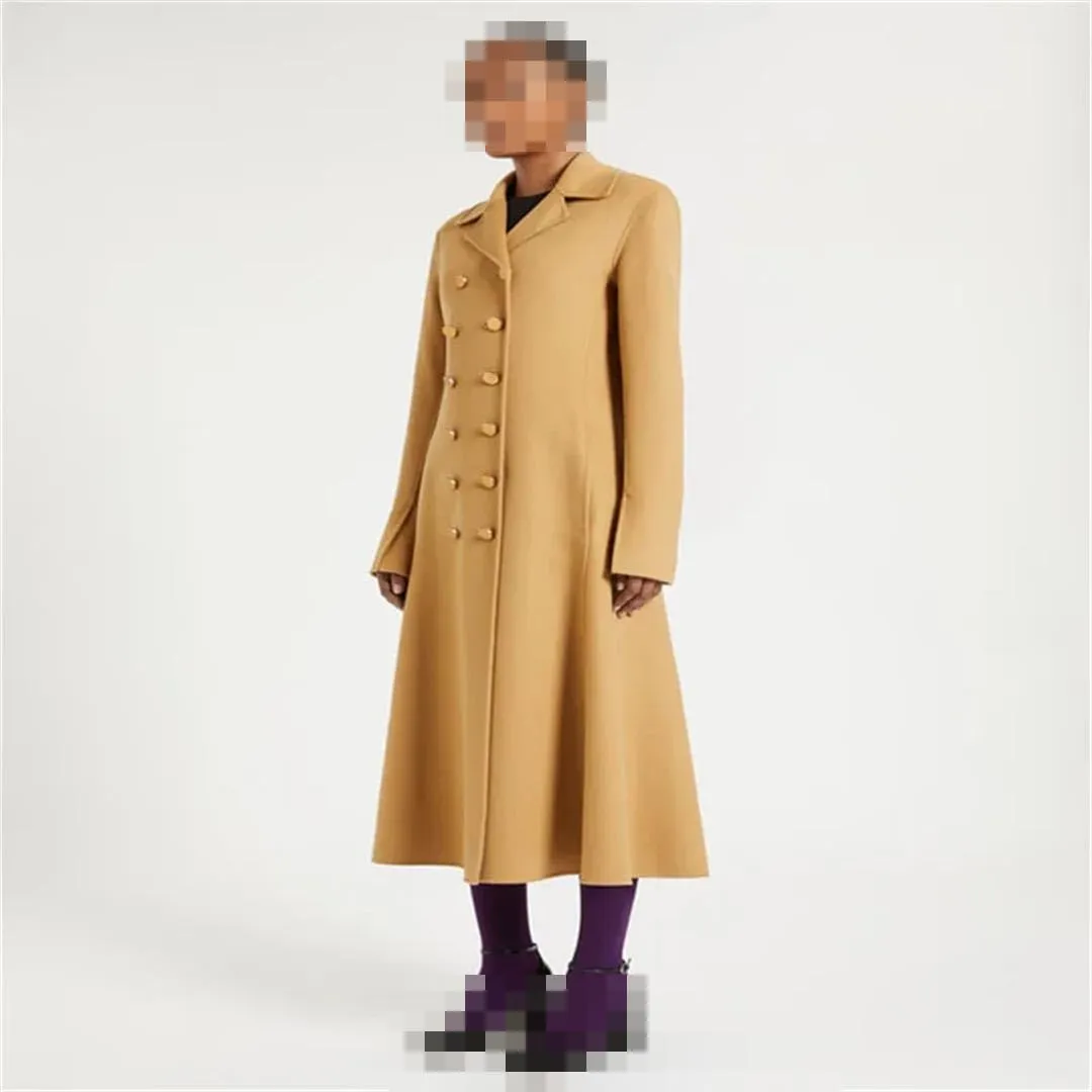 Vsadsau Women's Autumn And Winter Wool Blended Coat Lapel Button Long Sleeve Solid Color Jacket