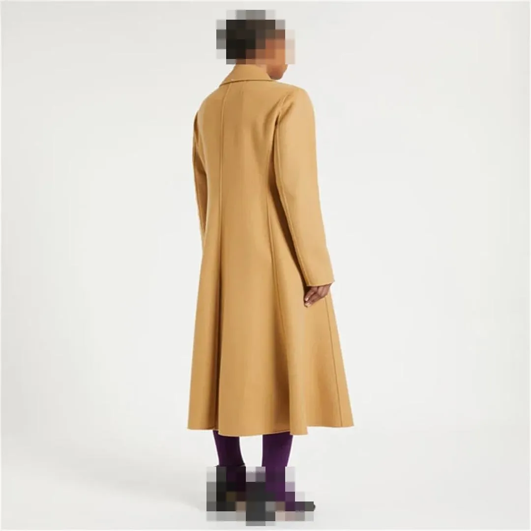 Vsadsau Women's Autumn And Winter Wool Blended Coat Lapel Button Long Sleeve Solid Color Jacket