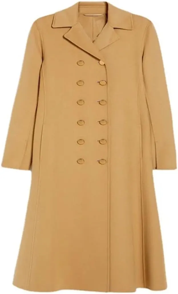 Vsadsau Women's Autumn And Winter Wool Blended Coat Lapel Button Long Sleeve Solid Color Jacket