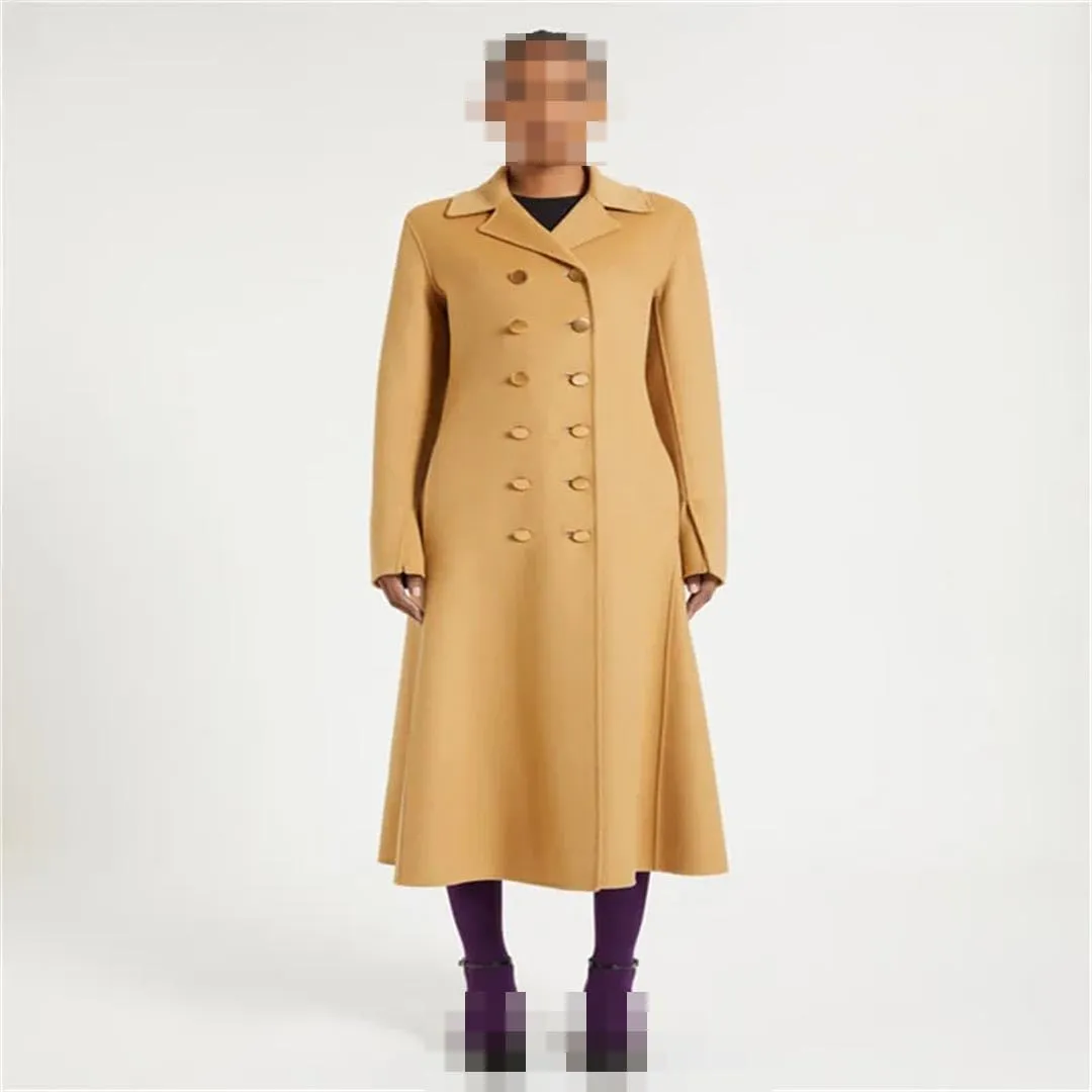 Vsadsau Women's Autumn And Winter Wool Blended Coat Lapel Button Long Sleeve Solid Color Jacket