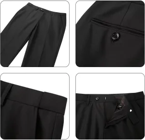 Wehilion Mens Suit Pants Expandable-Waist Flat Front Straight Fit Suit Trousers for Men