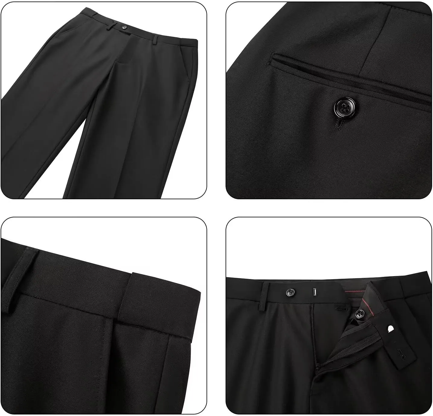 Wehilion Mens Suit Pants Expandable-Waist Flat Front Straight Fit Suit Trousers for Men