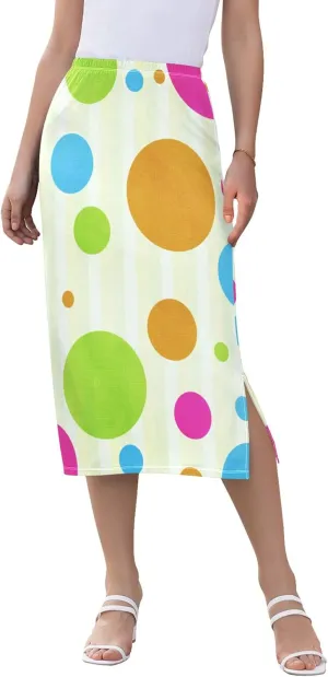 Wheat Midi Skirt Slit Women Floral Pencil Skirts Elastic Waist Cute Beach Skirt