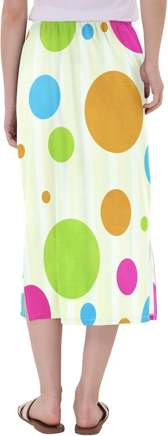 Wheat Midi Skirt Slit Women Floral Pencil Skirts Elastic Waist Cute Beach Skirt