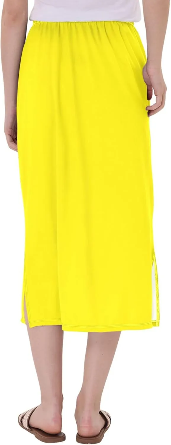 Wheat Midi Skirt Slit Women Floral Pencil Skirts Elastic Waist Cute Beach Skirt