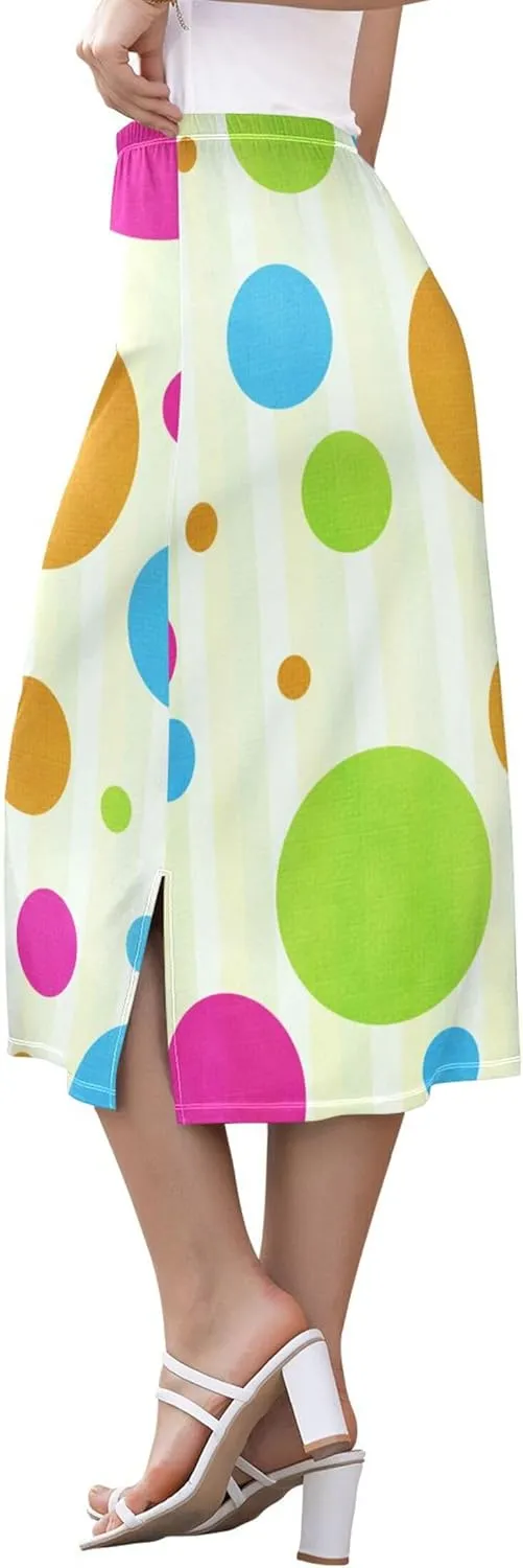 Wheat Midi Skirt Slit Women Floral Pencil Skirts Elastic Waist Cute Beach Skirt