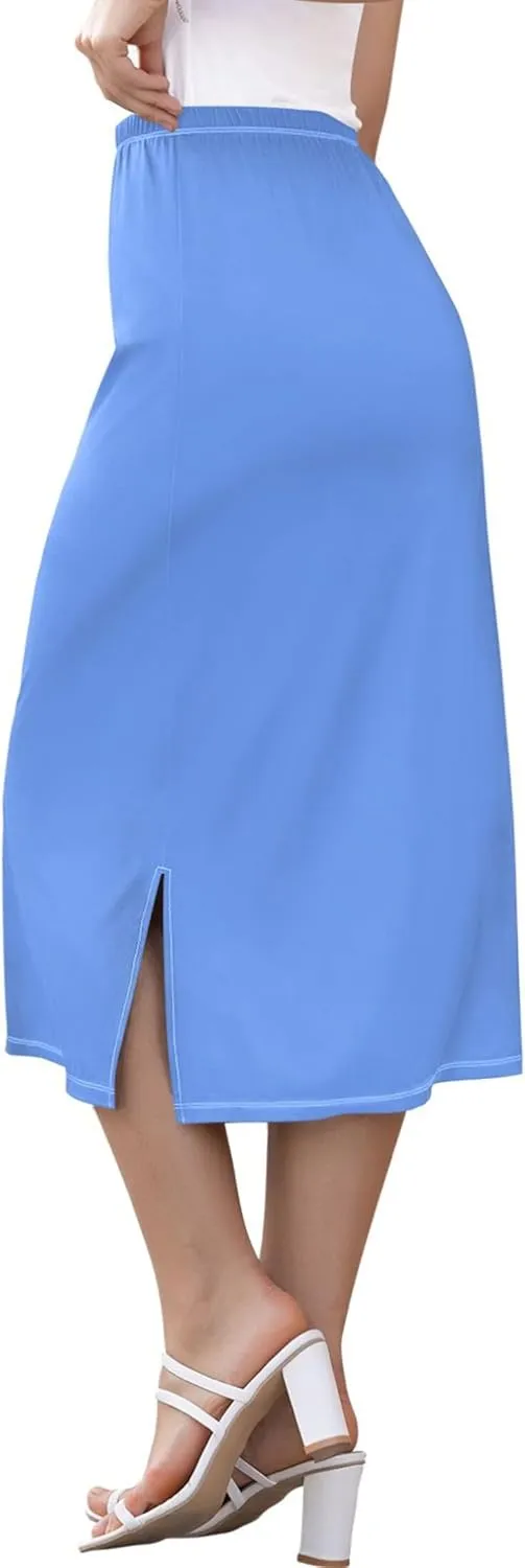 Wheat Midi Skirt Slit Women Floral Pencil Skirts Elastic Waist Cute Beach Skirt