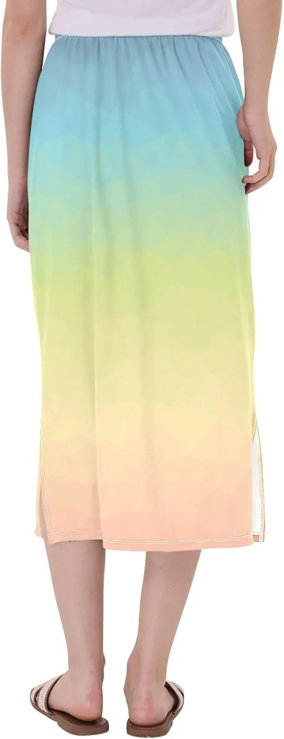 Wheat Midi Skirt Slit Women Floral Pencil Skirts Elastic Waist Cute Beach Skirt