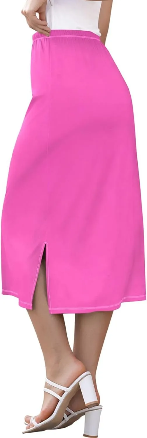 Wheat Midi Skirt Slit Women Floral Pencil Skirts Elastic Waist Cute Beach Skirt