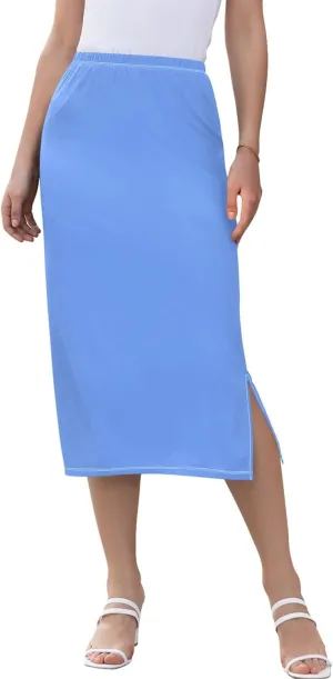 Wheat Midi Skirt Slit Women Floral Pencil Skirts Elastic Waist Cute Beach Skirt