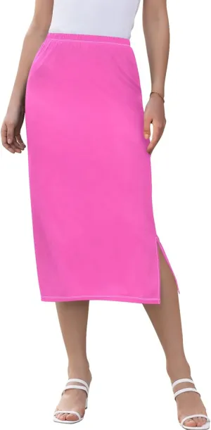 Wheat Midi Skirt Slit Women Floral Pencil Skirts Elastic Waist Cute Beach Skirt