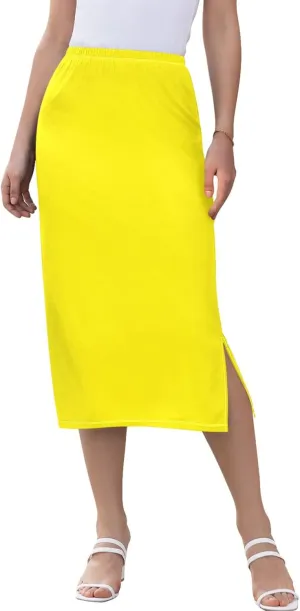 Wheat Midi Skirt Slit Women Floral Pencil Skirts Elastic Waist Cute Beach Skirt